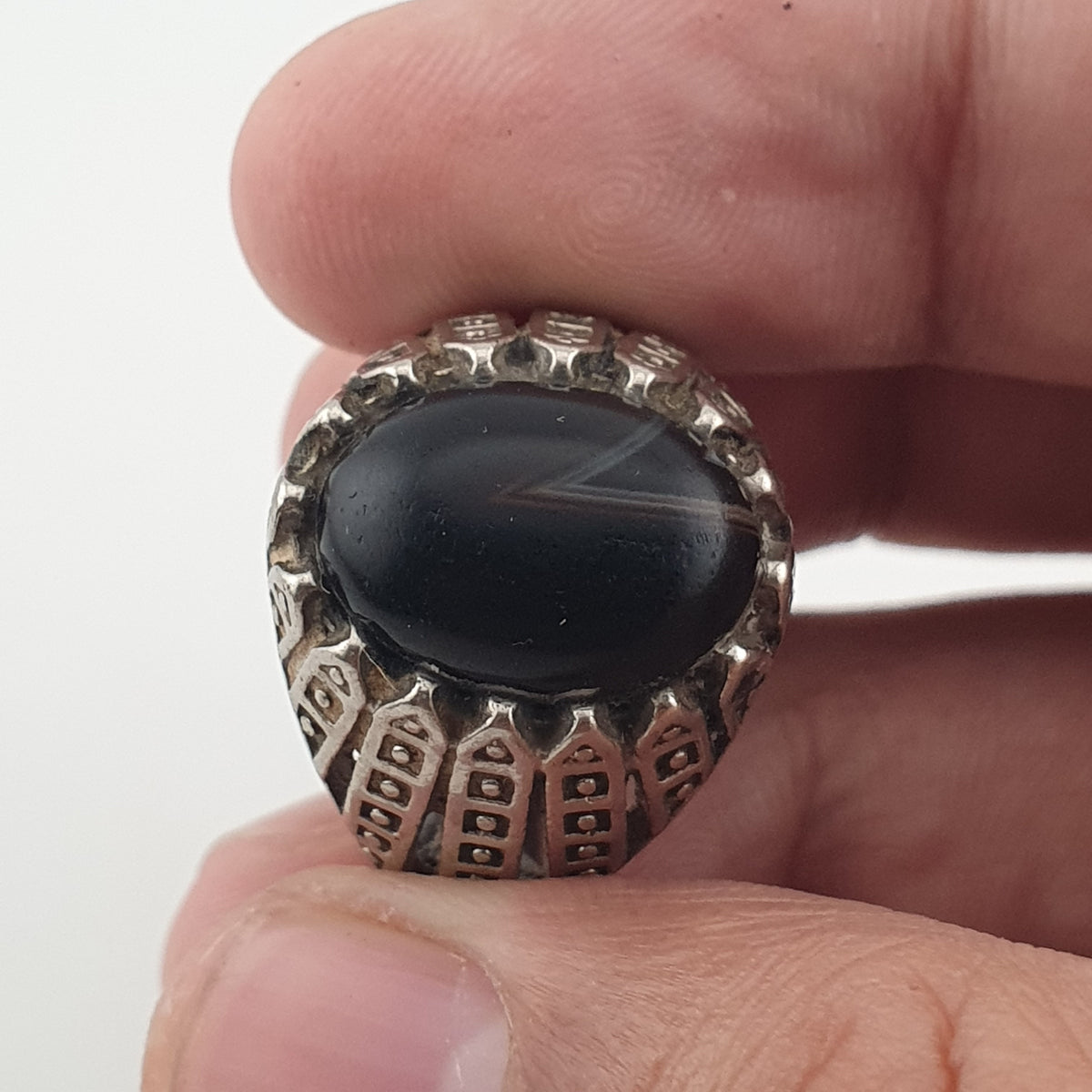 Vintage Style Brass Ring with Black Onyx Bold Gothic Jewellery