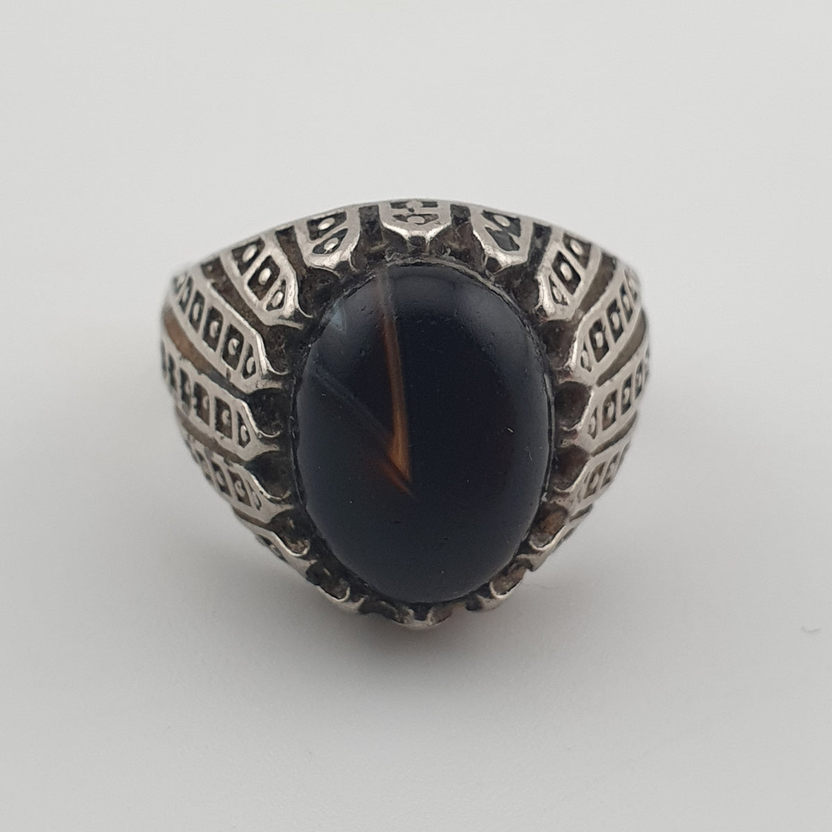 Vintage Style Brass Ring with Black Onyx Bold Gothic Jewellery