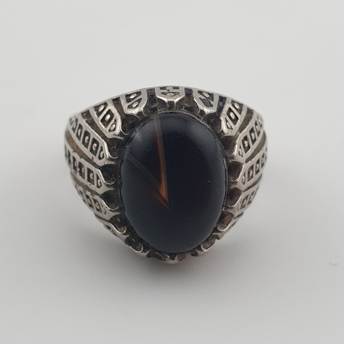Vintage Style Brass Ring with Black Onyx Bold Gothic Jewellery