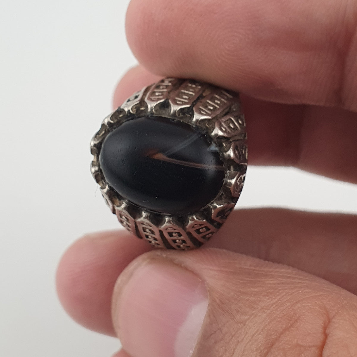 Vintage Style Brass Ring with Black Onyx Bold Gothic Jewellery