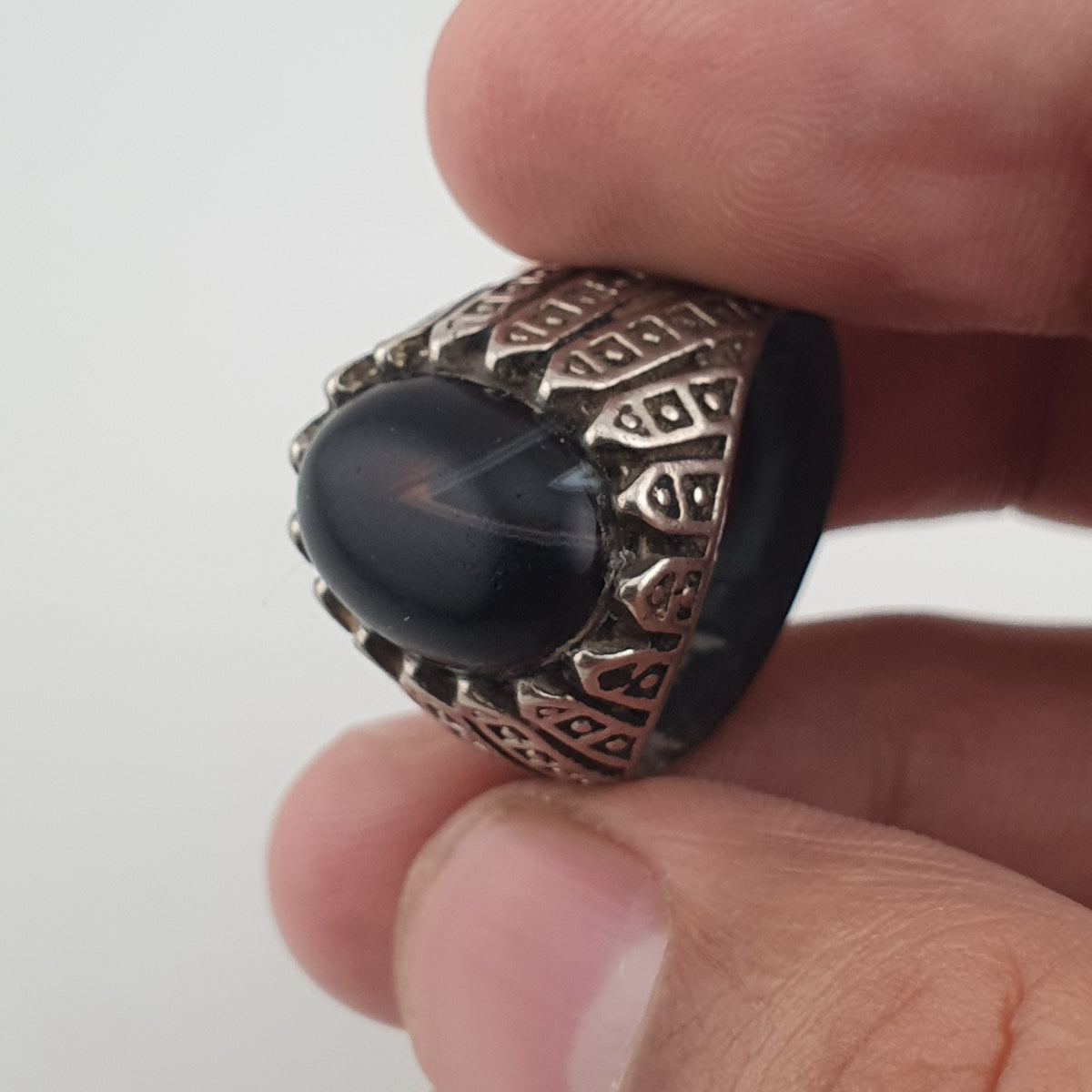 Vintage Style Brass Ring with Black Onyx Bold Gothic Jewellery