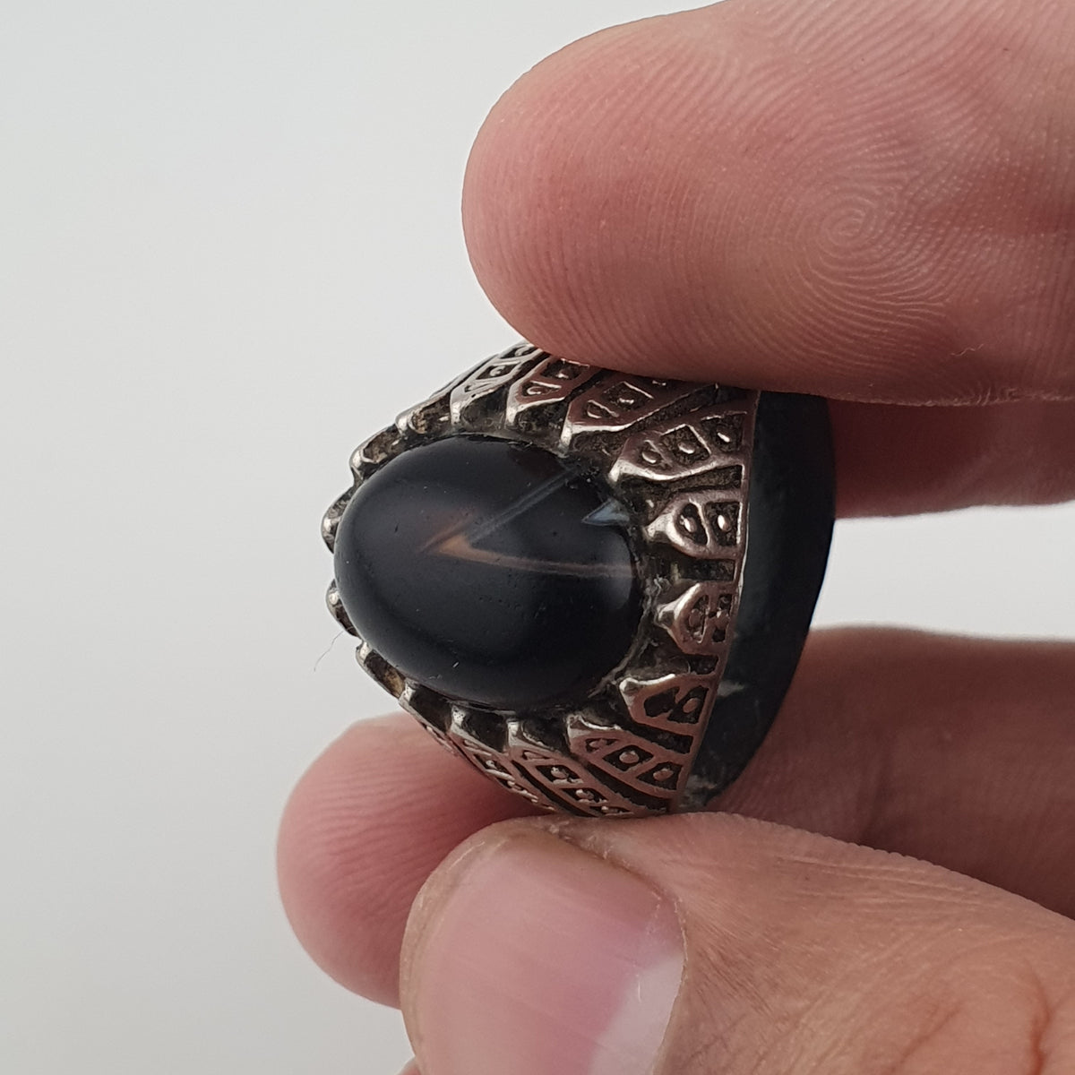 Vintage Style Brass Ring with Black Onyx Bold Gothic Jewellery