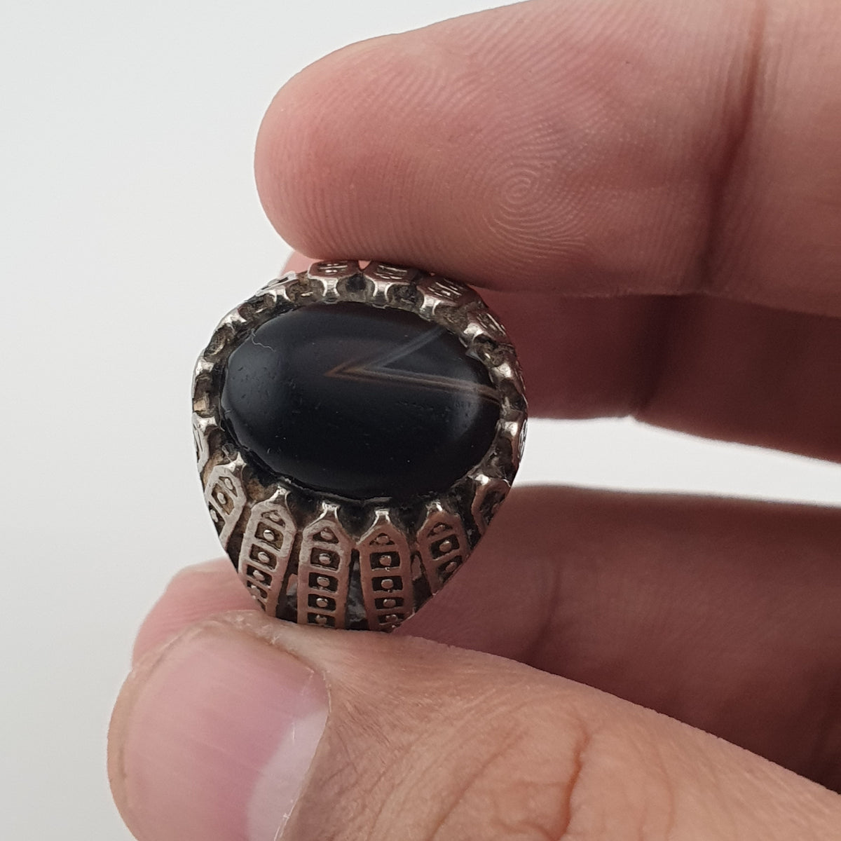 Vintage Style Brass Ring with Black Onyx Bold Gothic Jewellery