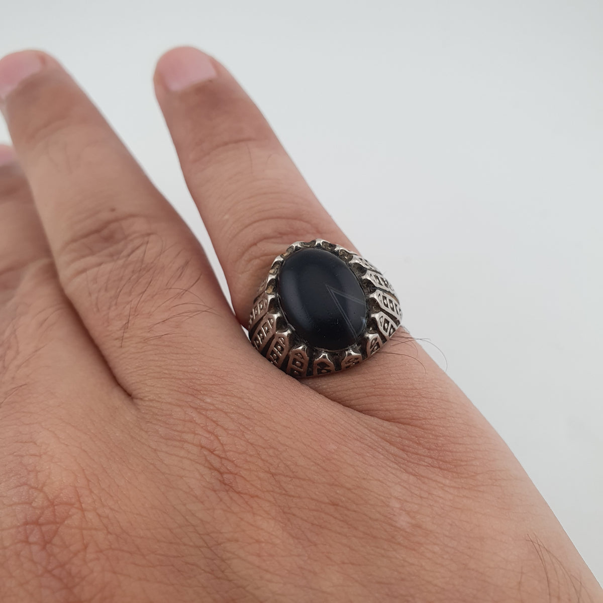 Vintage Style Brass Ring with Black Onyx Bold Gothic Jewellery