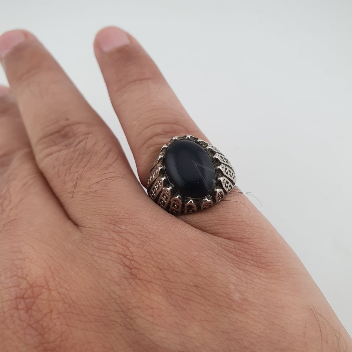 Vintage Style Brass Ring with Black Onyx Bold Gothic Jewellery