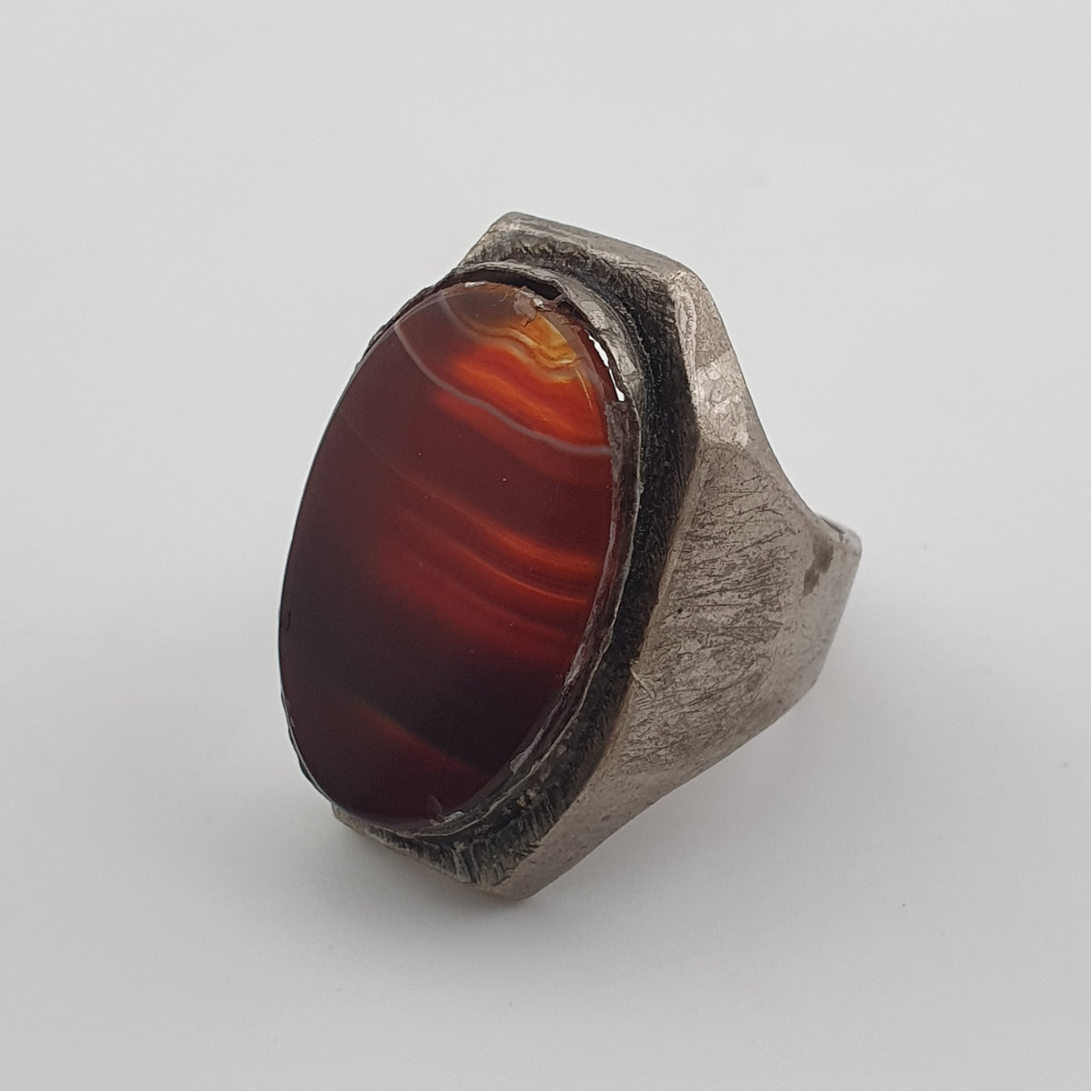 Ancient Brass Ring with Natural Eye Agate Gemstone