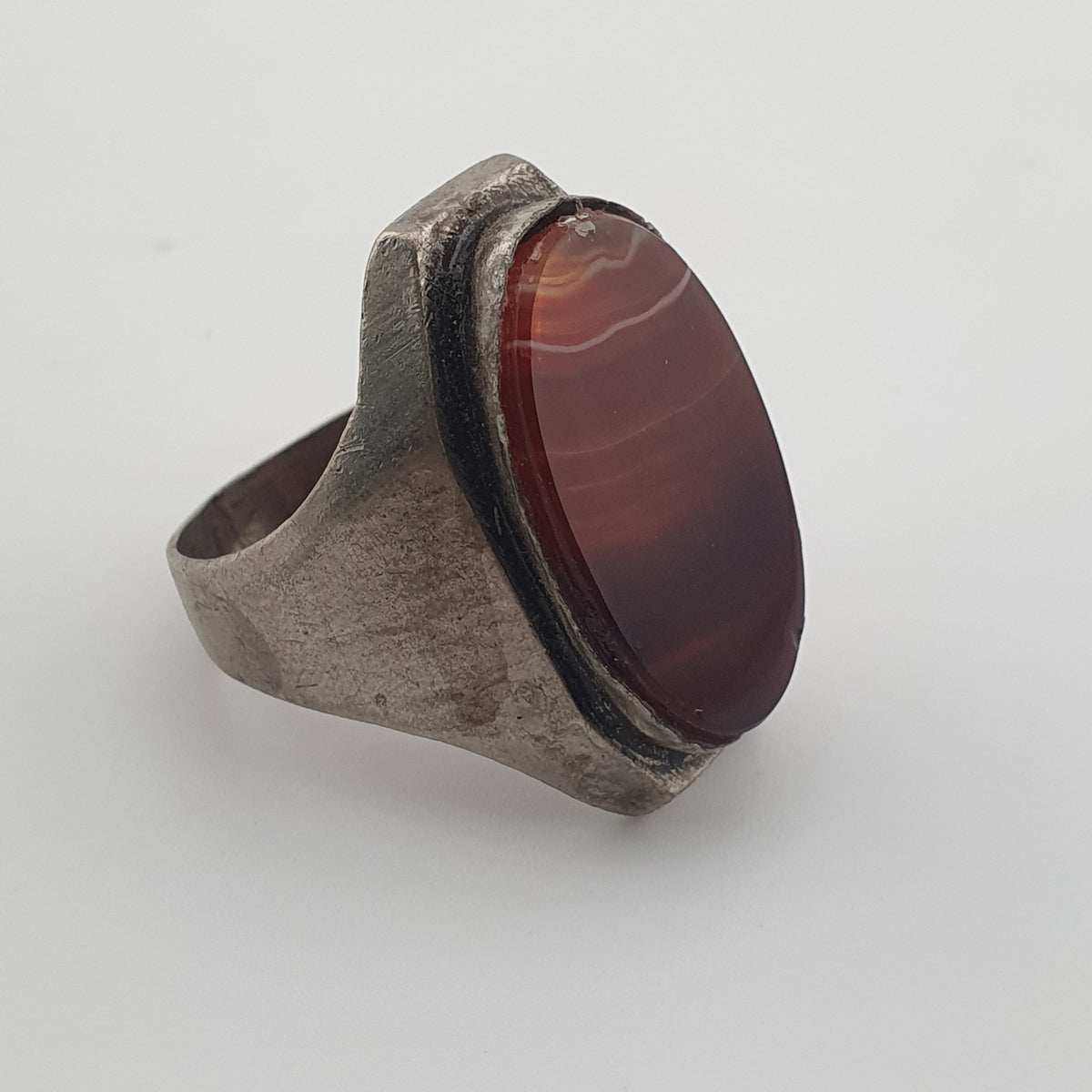 Ancient Brass Ring with Natural Eye Agate Gemstone