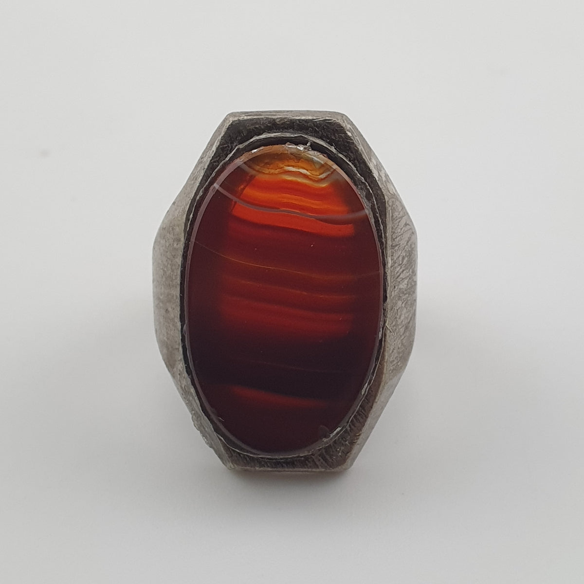 Ancient Brass Ring with Natural Eye Agate Gemstone