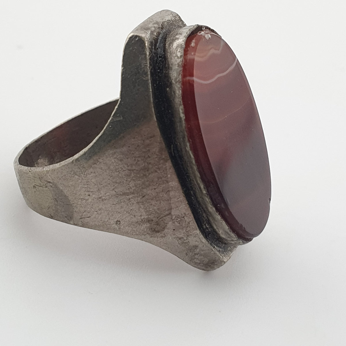 Ancient Brass Ring with Natural Eye Agate Gemstone