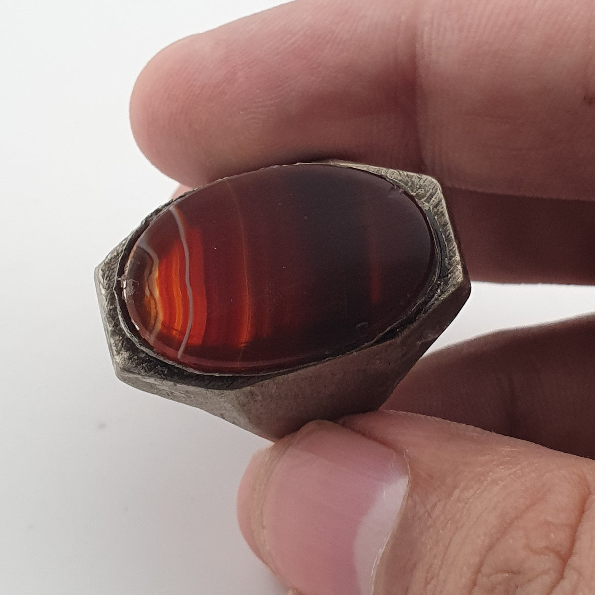 Ancient Brass Ring with Natural Eye Agate Gemstone