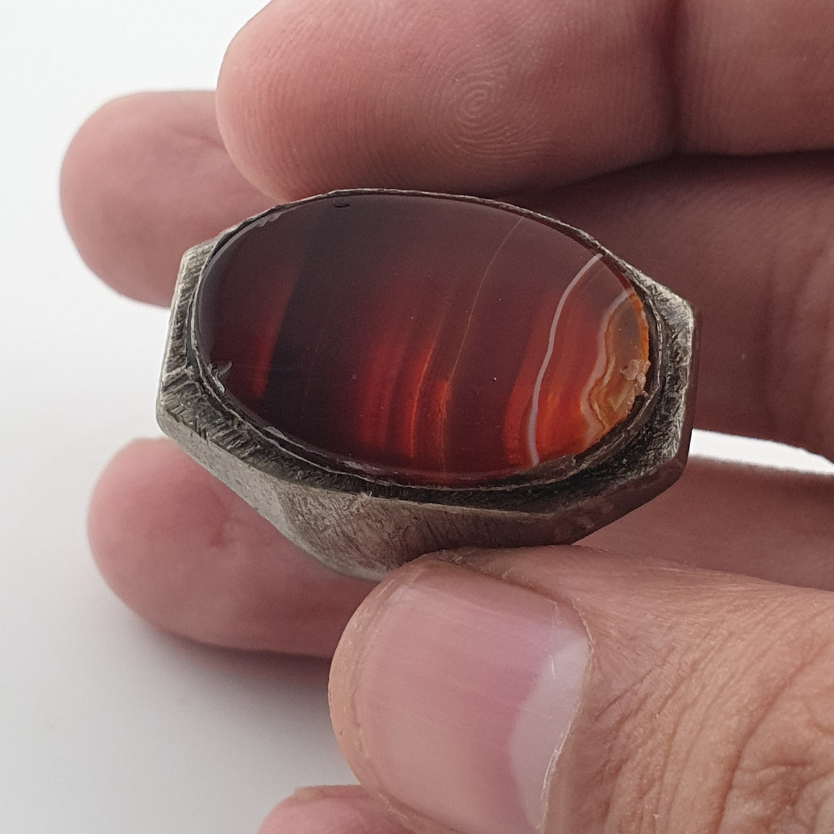 Ancient Brass Ring with Natural Eye Agate Gemstone