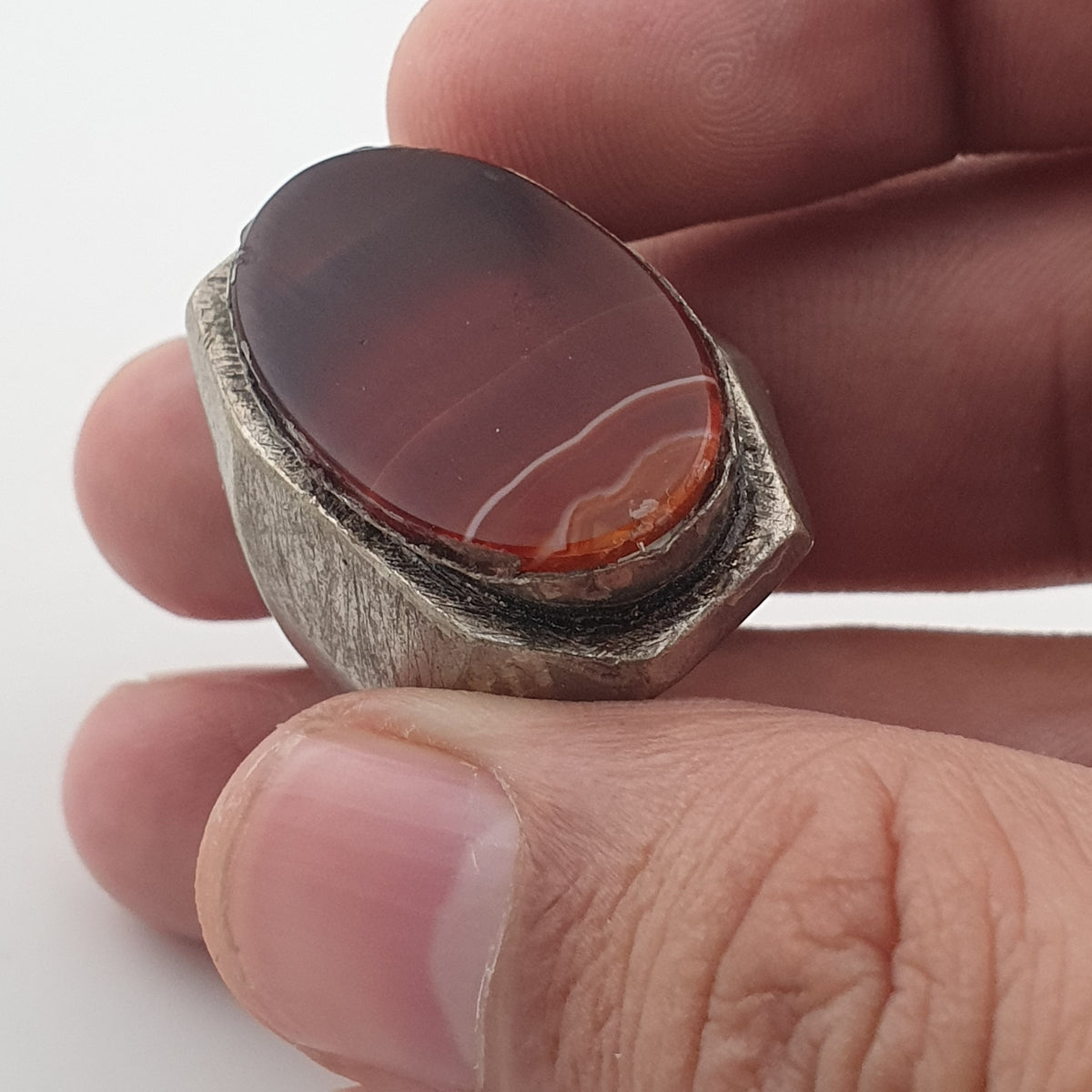 Ancient Brass Ring with Natural Eye Agate Gemstone