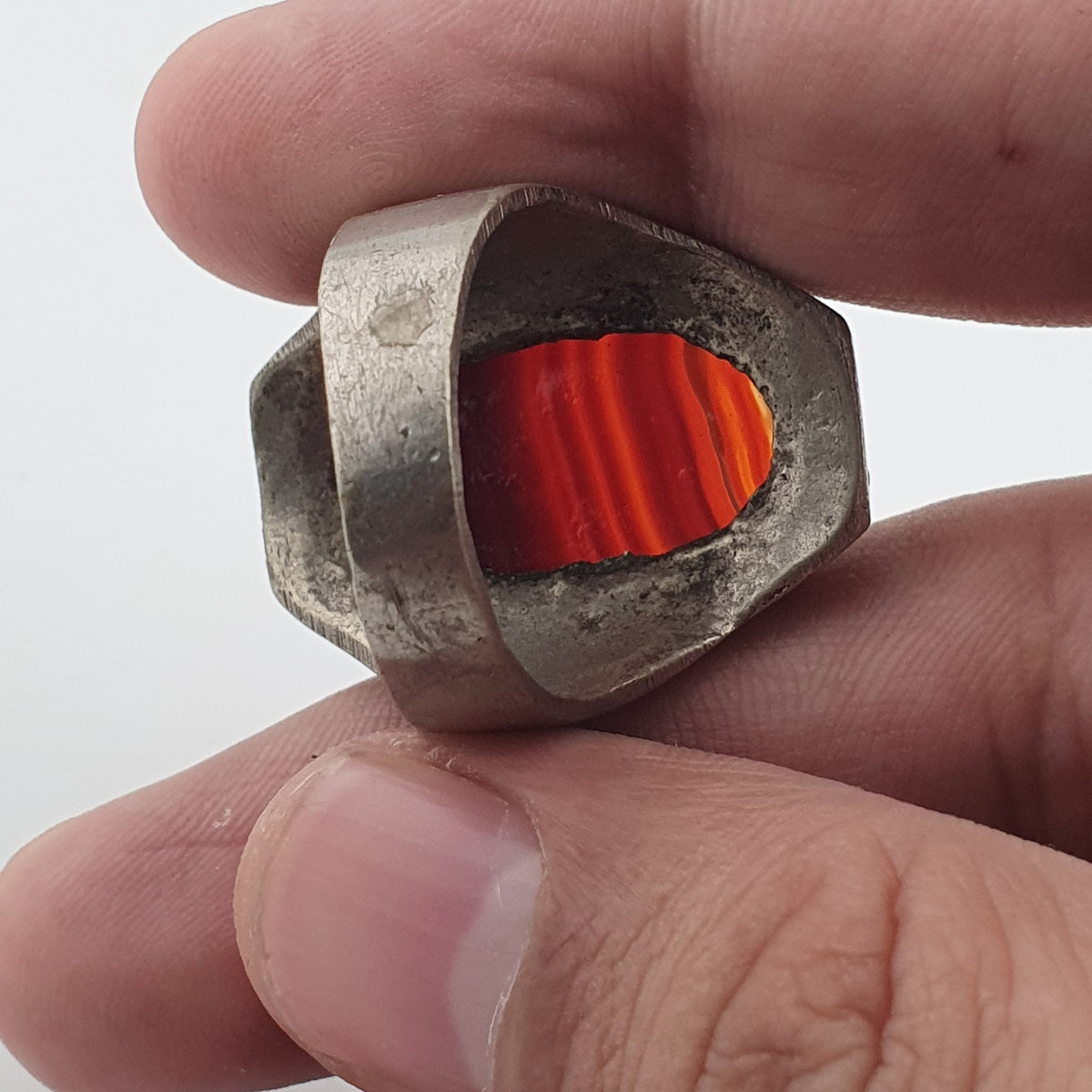Ancient Brass Ring with Natural Eye Agate Gemstone