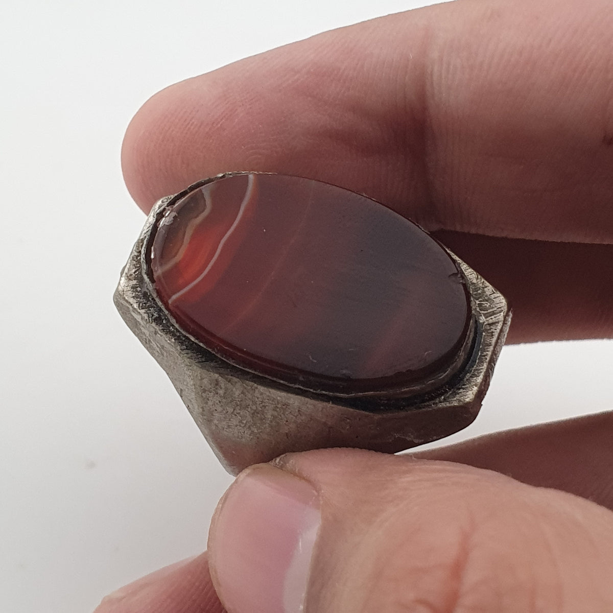 Ancient Brass Ring with Natural Eye Agate Gemstone
