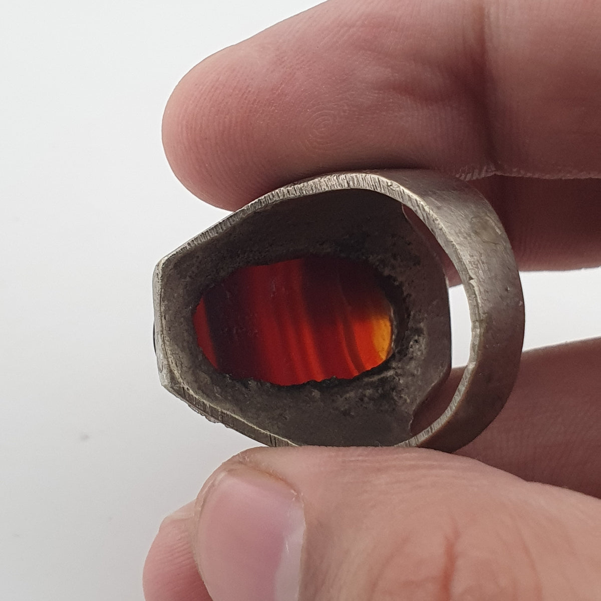 Ancient Brass Ring with Natural Eye Agate Gemstone