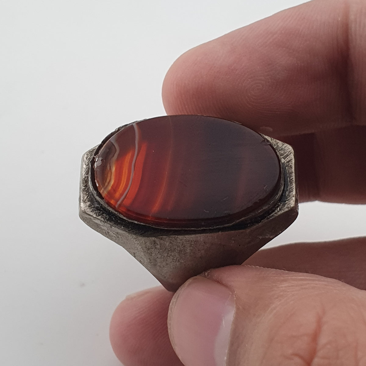 Ancient Brass Ring with Natural Eye Agate Gemstone