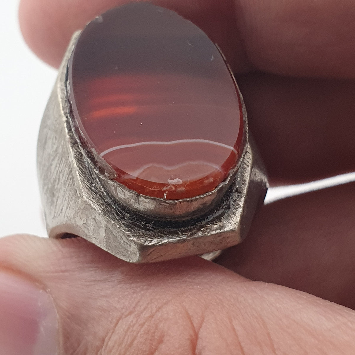 Ancient Brass Ring with Natural Eye Agate Gemstone