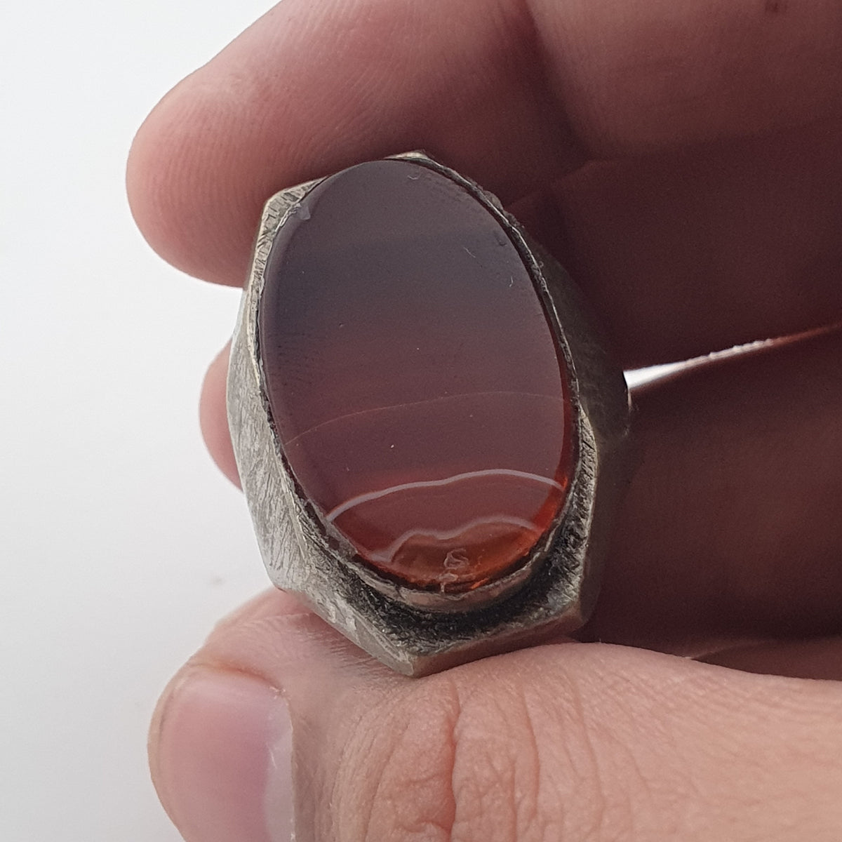 Ancient Brass Ring with Natural Eye Agate Gemstone