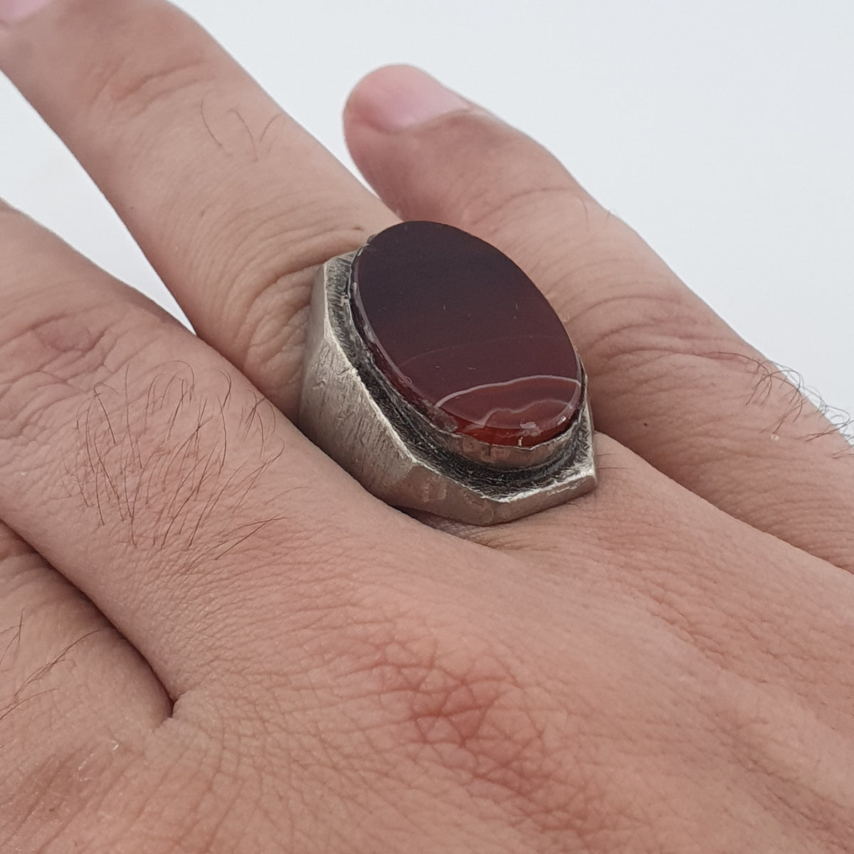 Ancient Brass Ring with Natural Eye Agate Gemstone