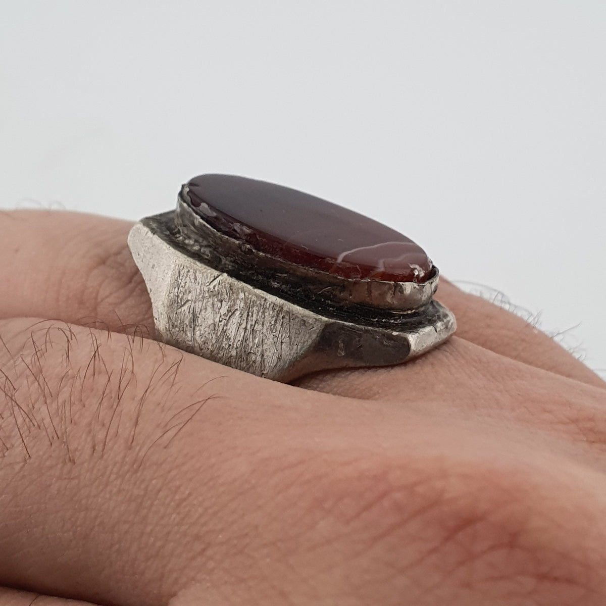 Ancient Brass Ring with Natural Eye Agate Gemstone