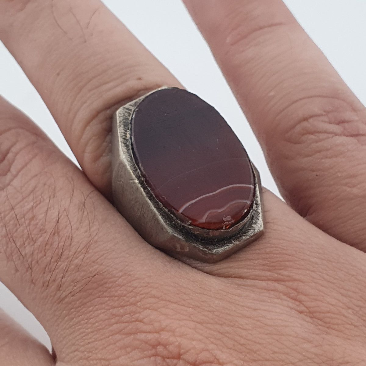 Ancient Brass Ring with Natural Eye Agate Gemstone