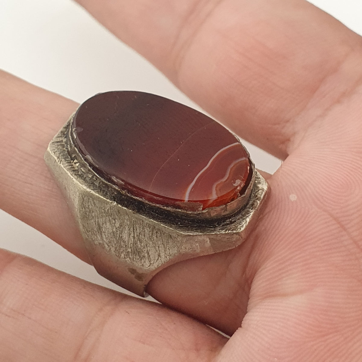 Ancient Brass Ring with Natural Eye Agate Gemstone
