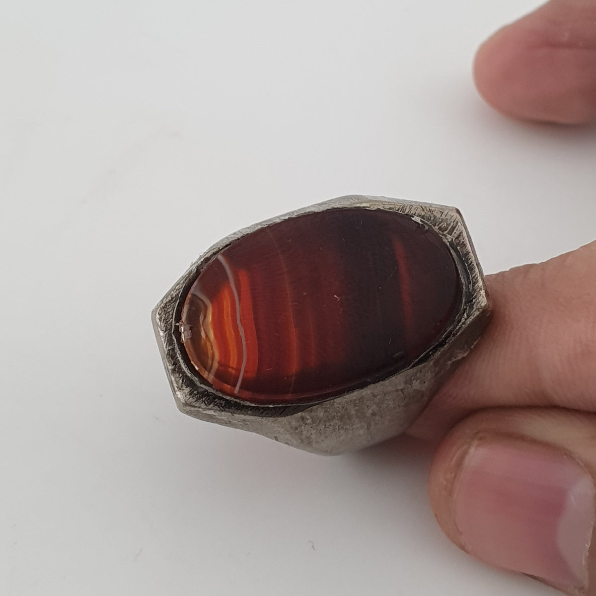 Ancient Brass Ring with Natural Eye Agate Gemstone