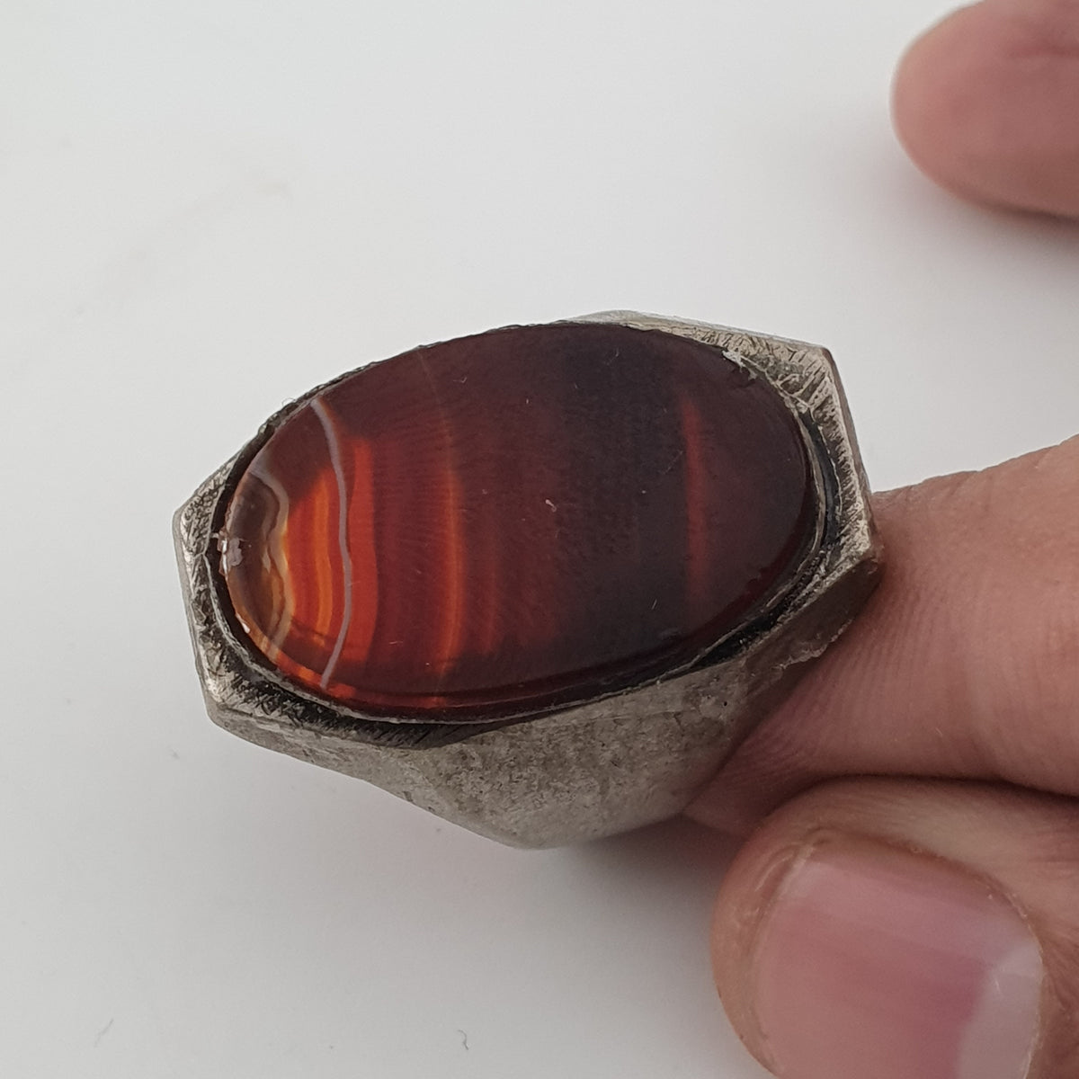 Ancient Brass Ring with Natural Eye Agate Gemstone
