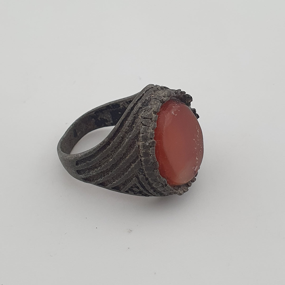 Ancient Tribal Brass Ring with Agate Rustic Heritage Design