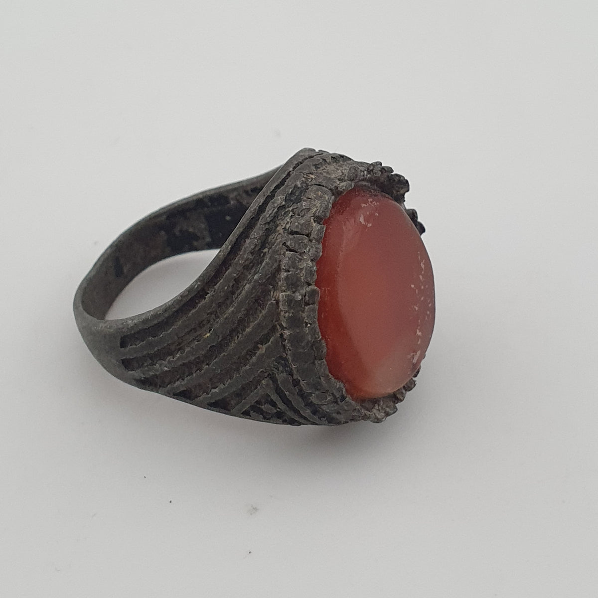 Ancient Tribal Brass Ring with Agate Rustic Heritage Design