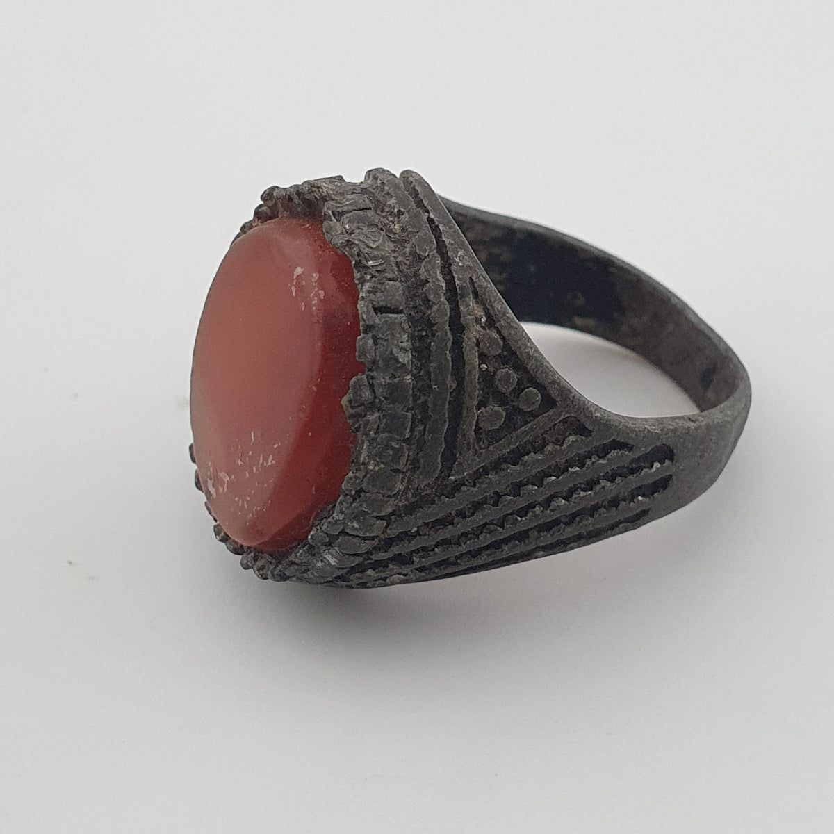 Ancient Tribal Brass Ring with Agate Rustic Heritage Design