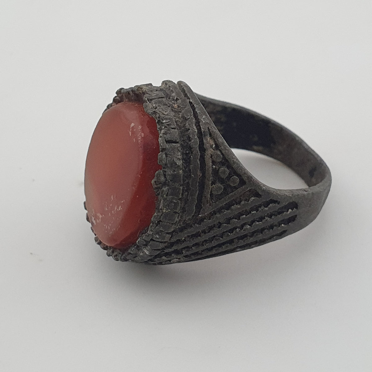 Ancient Tribal Brass Ring with Agate Rustic Heritage Design