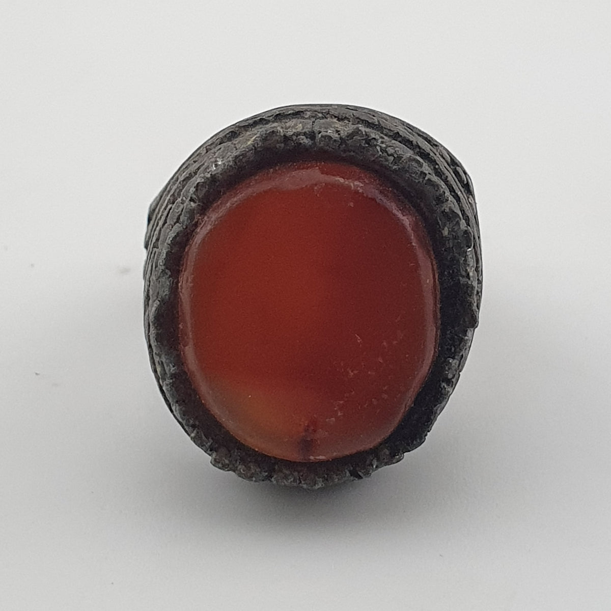 Ancient Tribal Brass Ring with Agate Rustic Heritage Design
