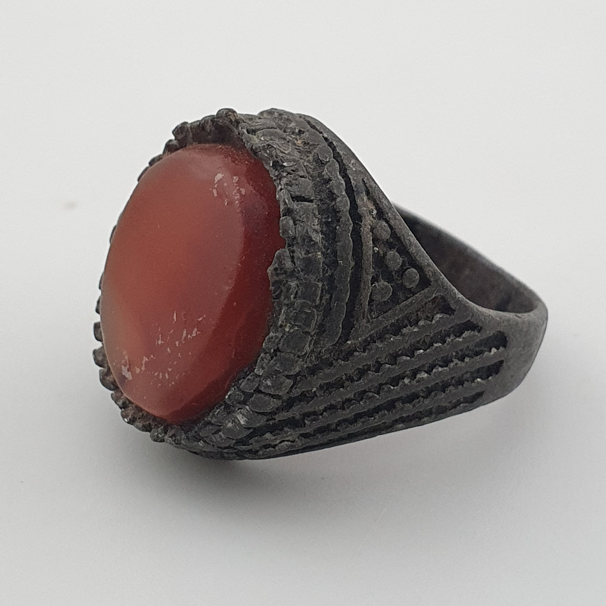 Ancient Tribal Brass Ring with Agate Rustic Heritage Design
