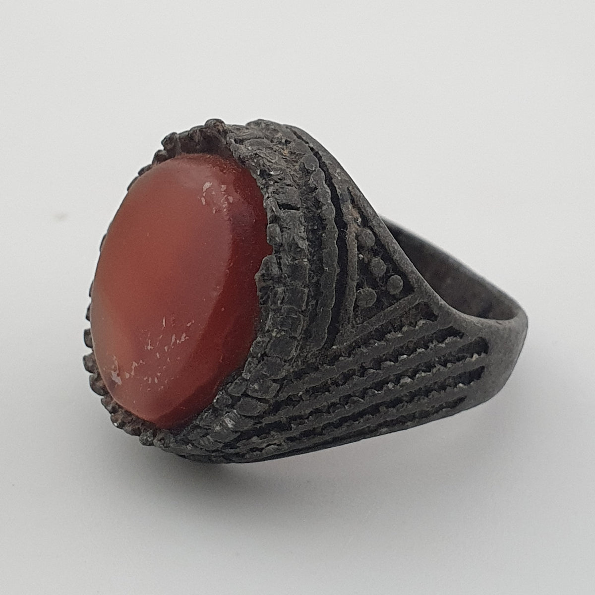Ancient Tribal Brass Ring with Agate Rustic Heritage Design