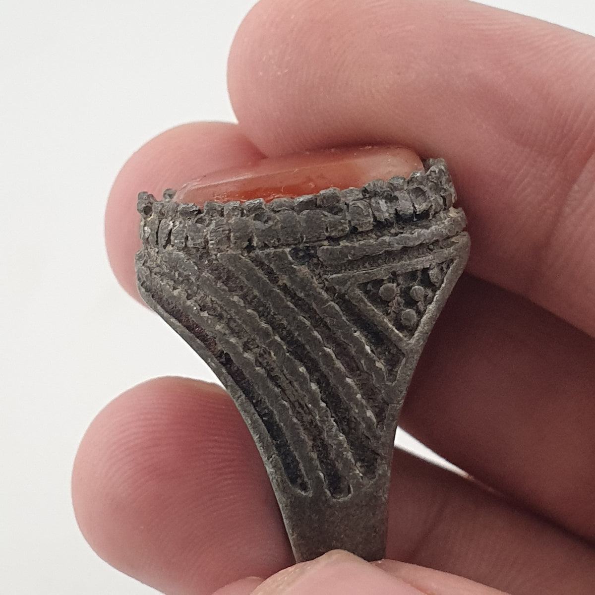 Ancient Tribal Brass Ring with Agate Rustic Heritage Design