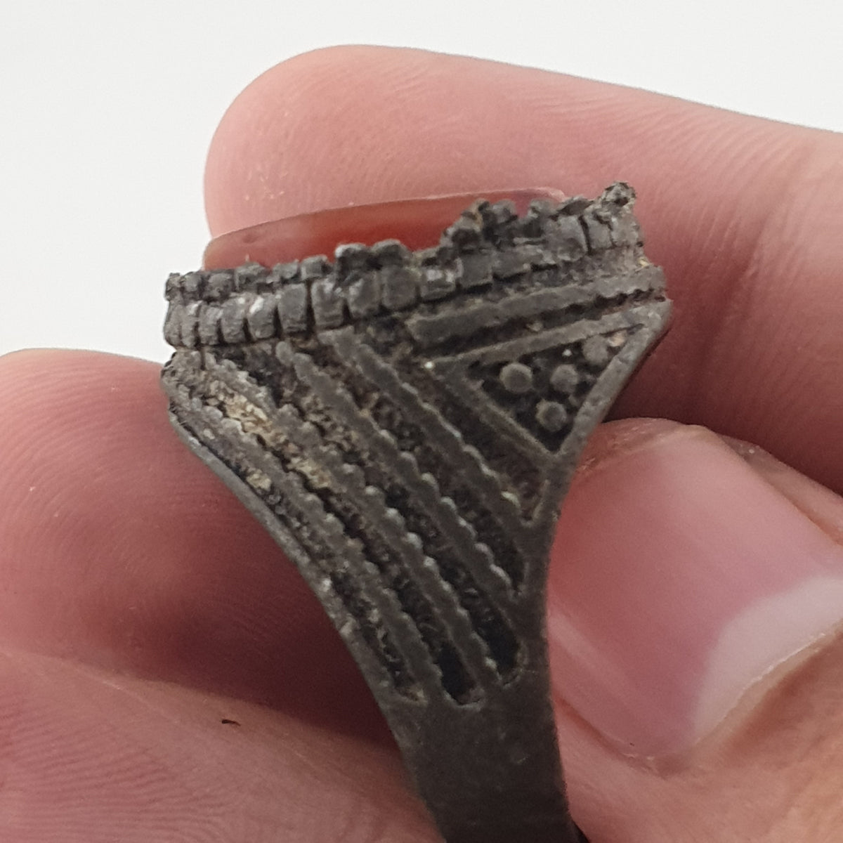 Ancient Tribal Brass Ring with Agate Rustic Heritage Design