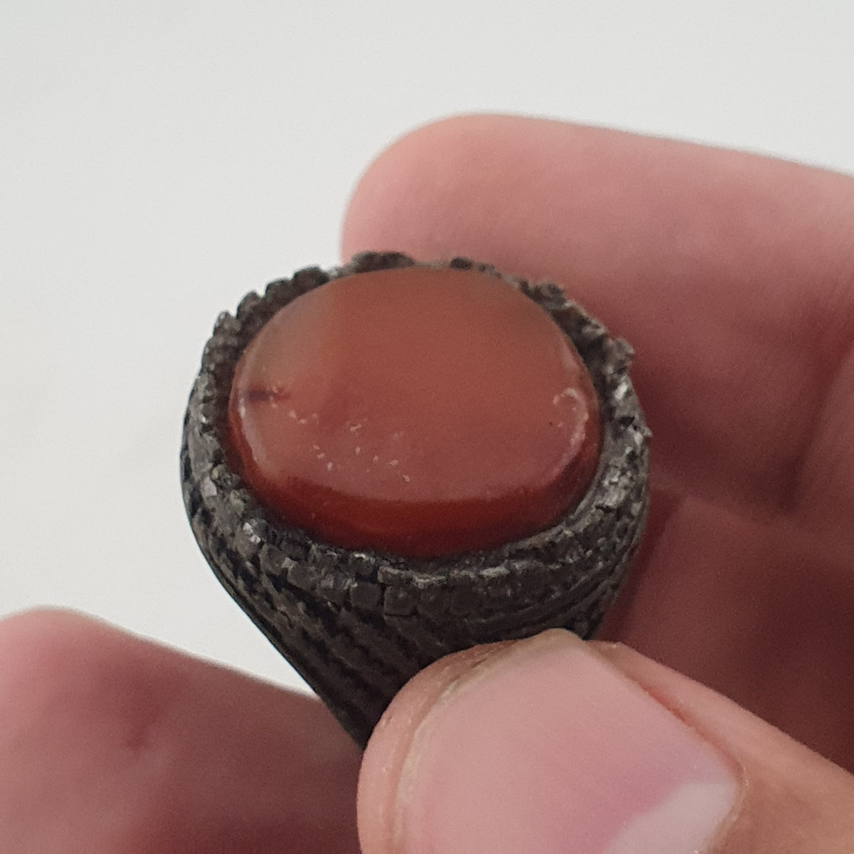Ancient Tribal Brass Ring with Agate Rustic Heritage Design
