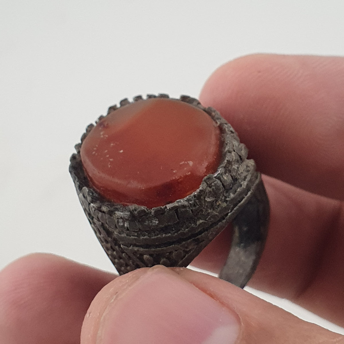 Ancient Tribal Brass Ring with Agate Rustic Heritage Design