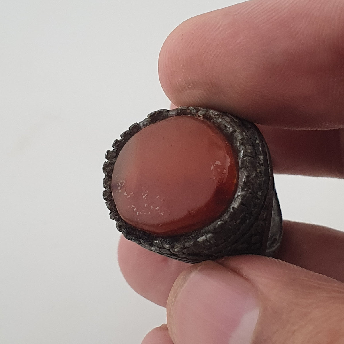 Ancient Tribal Brass Ring with Agate Rustic Heritage Design