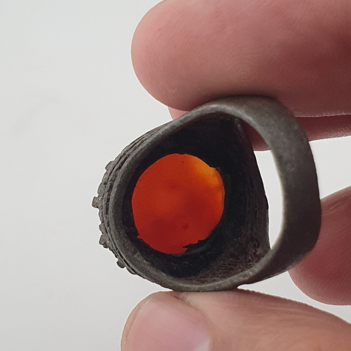 Ancient Tribal Brass Ring with Agate Rustic Heritage Design