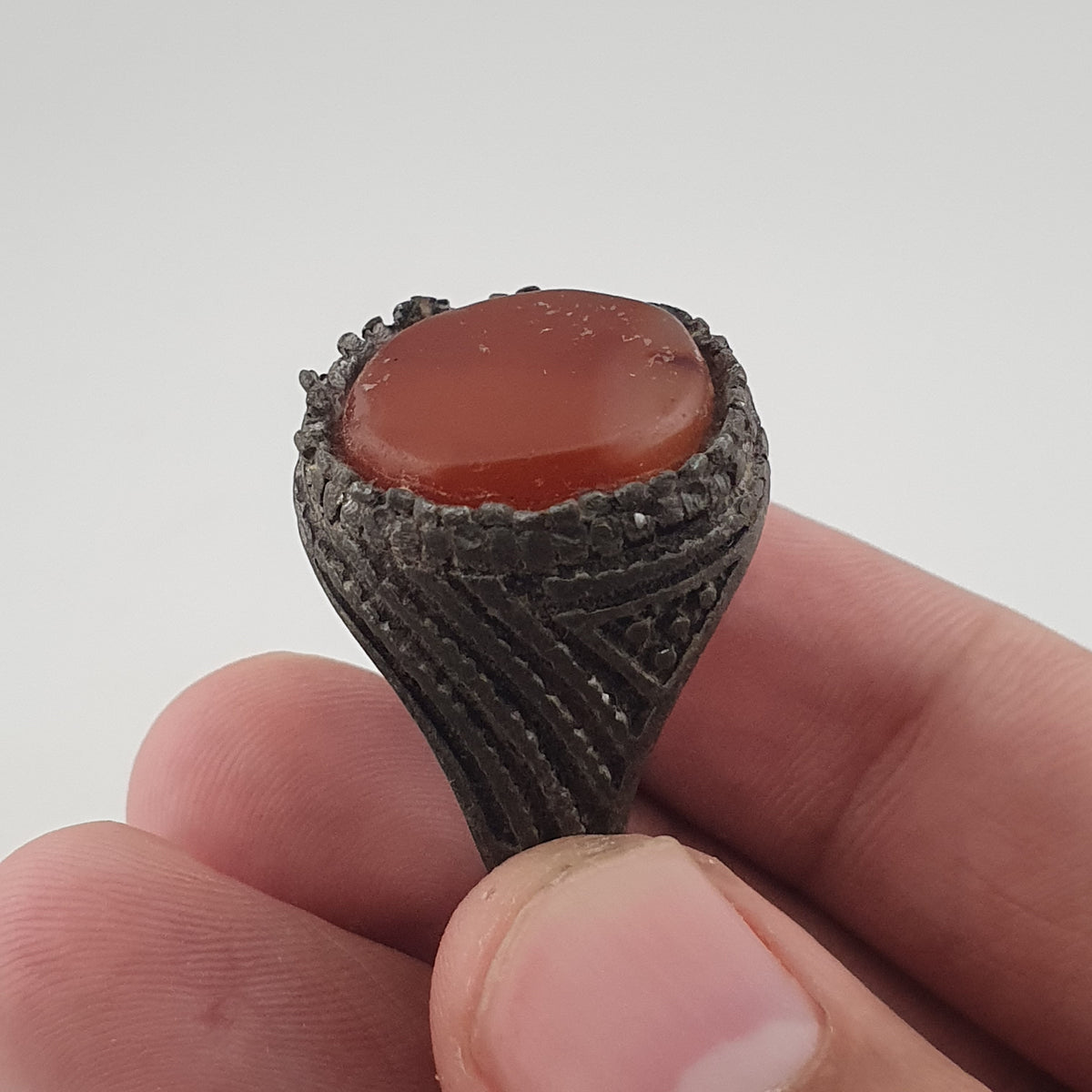 Ancient Tribal Brass Ring with Agate Rustic Heritage Design
