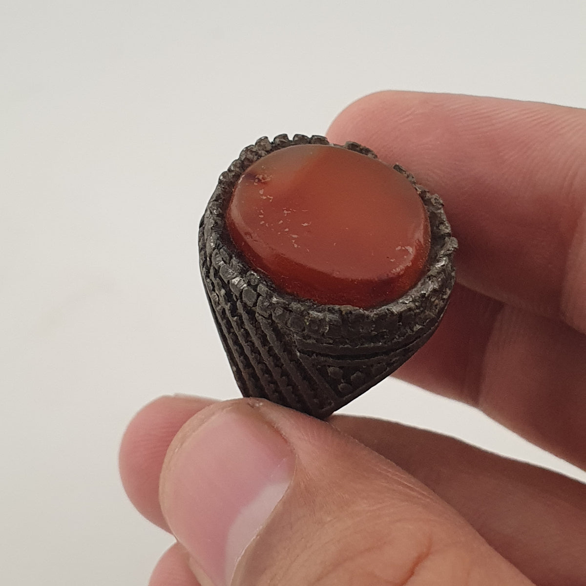 Ancient Tribal Brass Ring with Agate Rustic Heritage Design