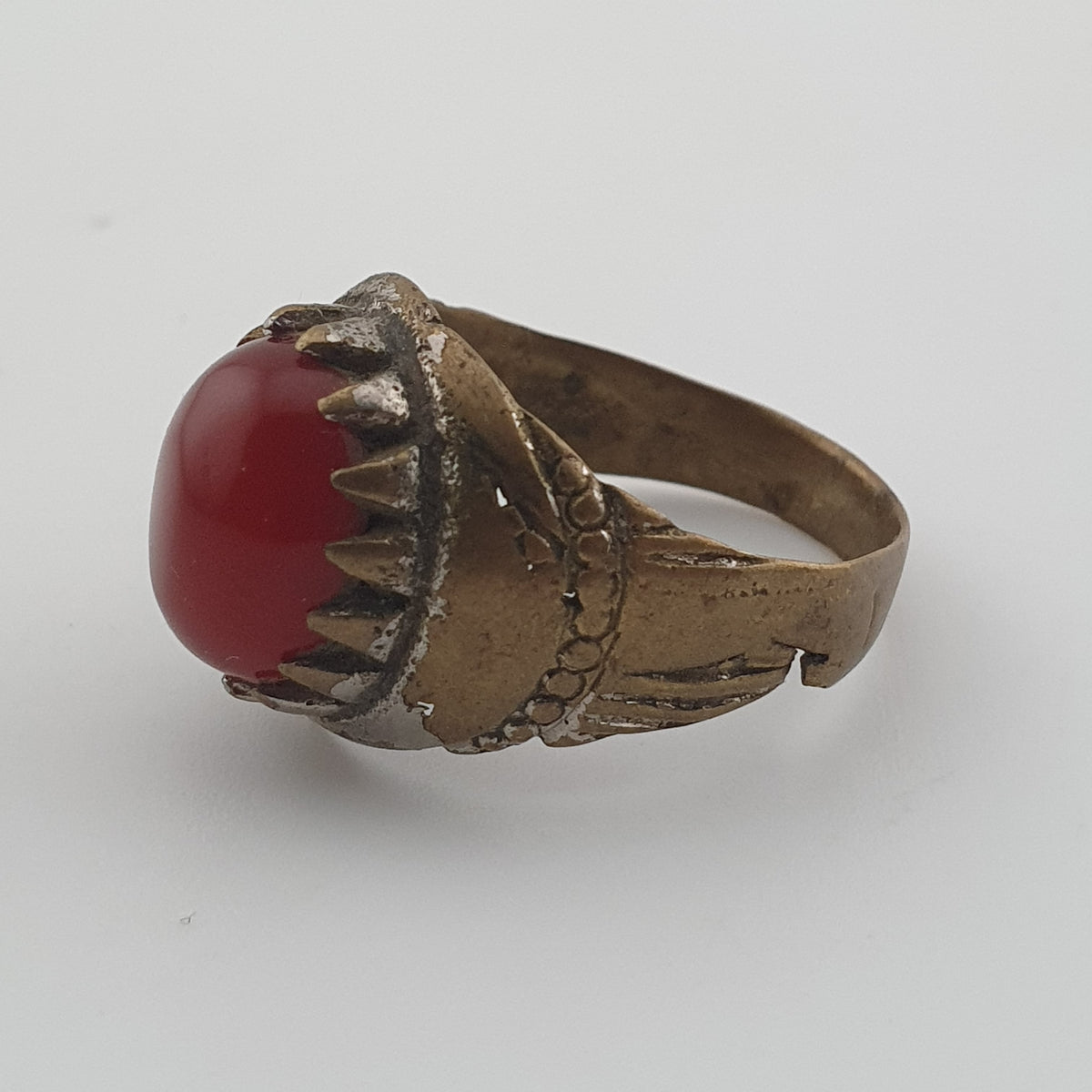 Antique Style Brass Ring with Cubic Zirconia Traditional Artisan Jewellery