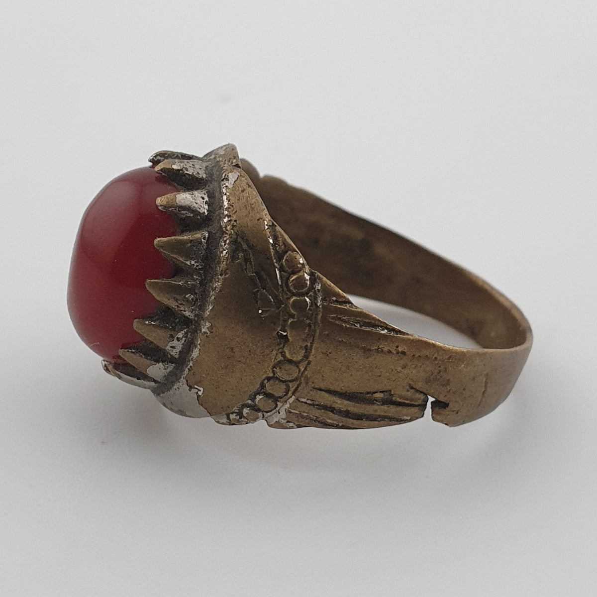 Antique Style Brass Ring with Cubic Zirconia Traditional Artisan Jewellery