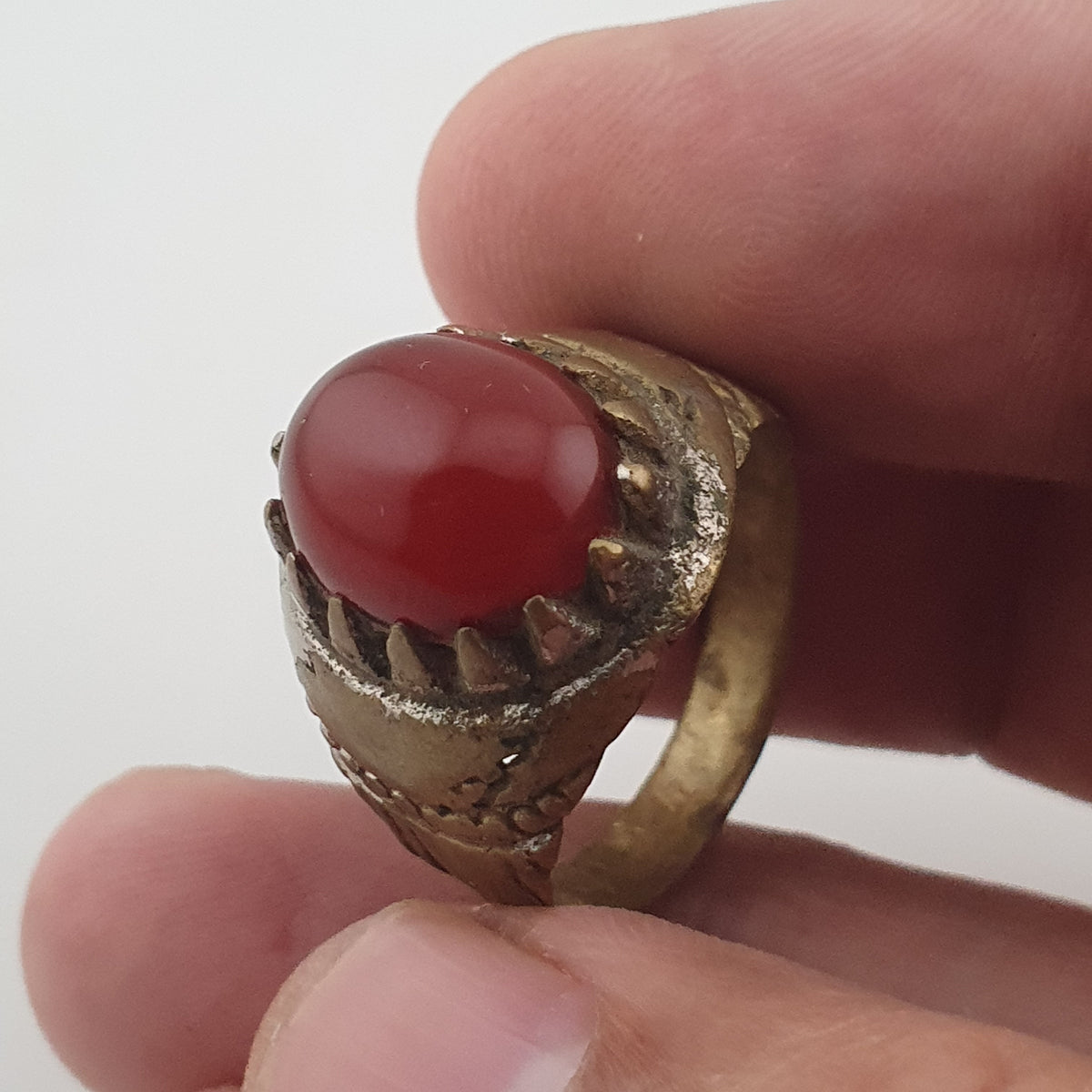 Antique Style Brass Ring with Cubic Zirconia Traditional Artisan Jewellery