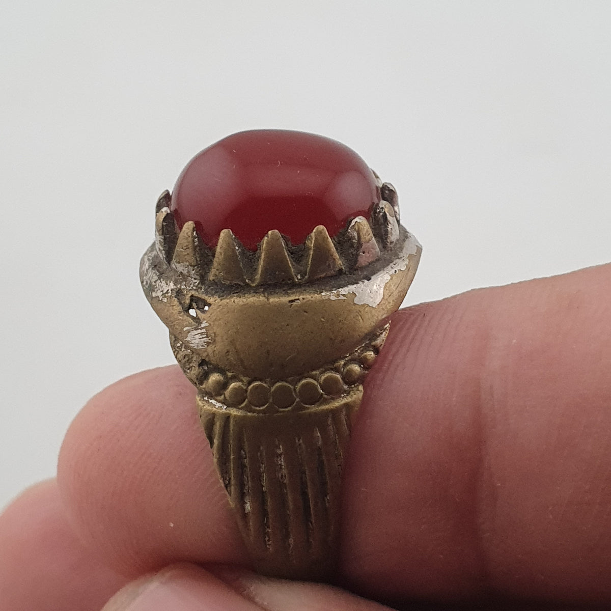 Antique Style Brass Ring with Cubic Zirconia Traditional Artisan Jewellery