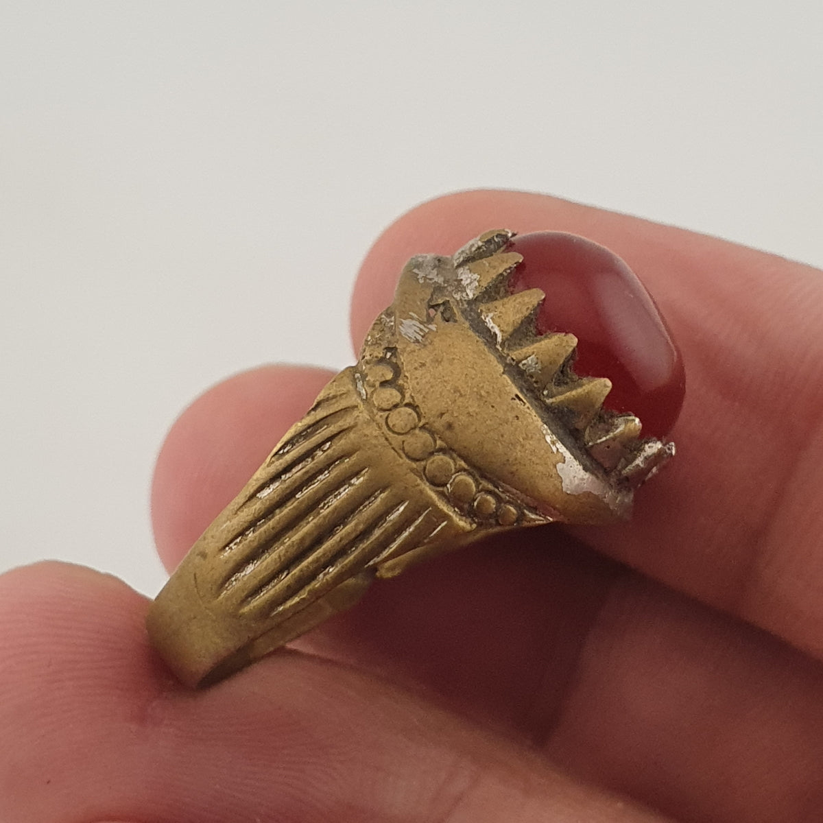 Antique Style Brass Ring with Cubic Zirconia Traditional Artisan Jewellery