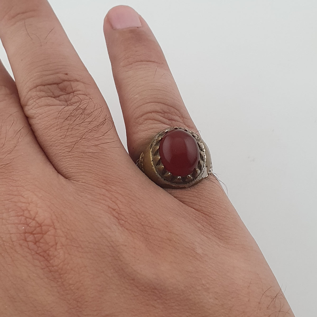 Antique Style Brass Ring with Cubic Zirconia Traditional Artisan Jewellery