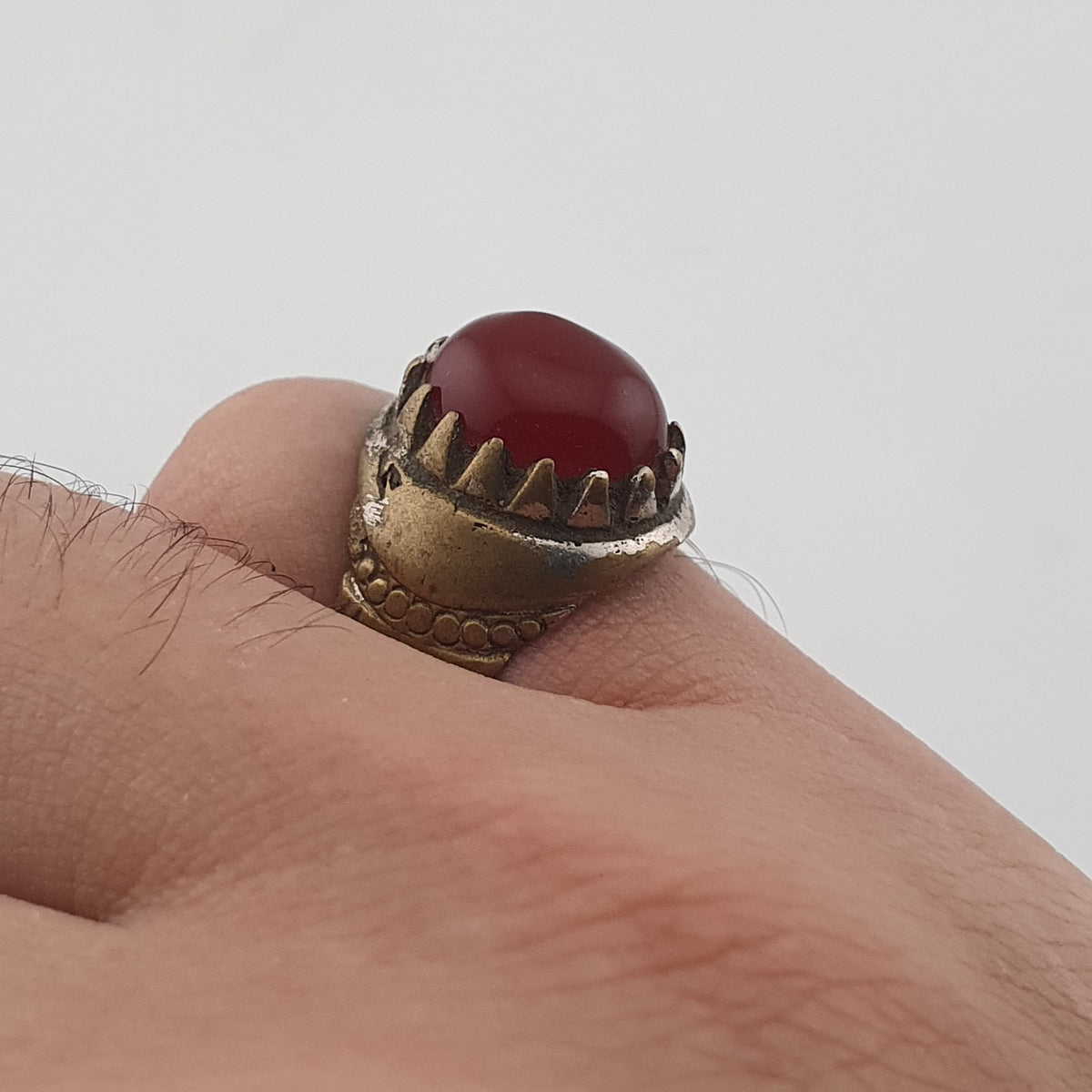 Antique Style Brass Ring with Cubic Zirconia Traditional Artisan Jewellery
